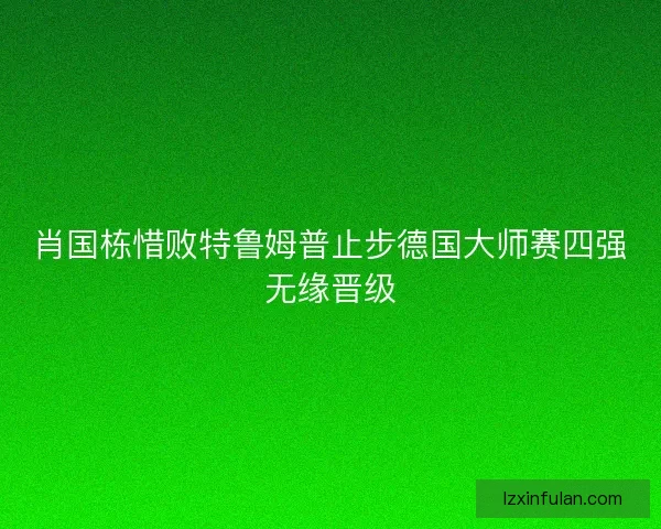 肖国栋惜败特鲁姆普止步德国大师赛四强无缘晋级